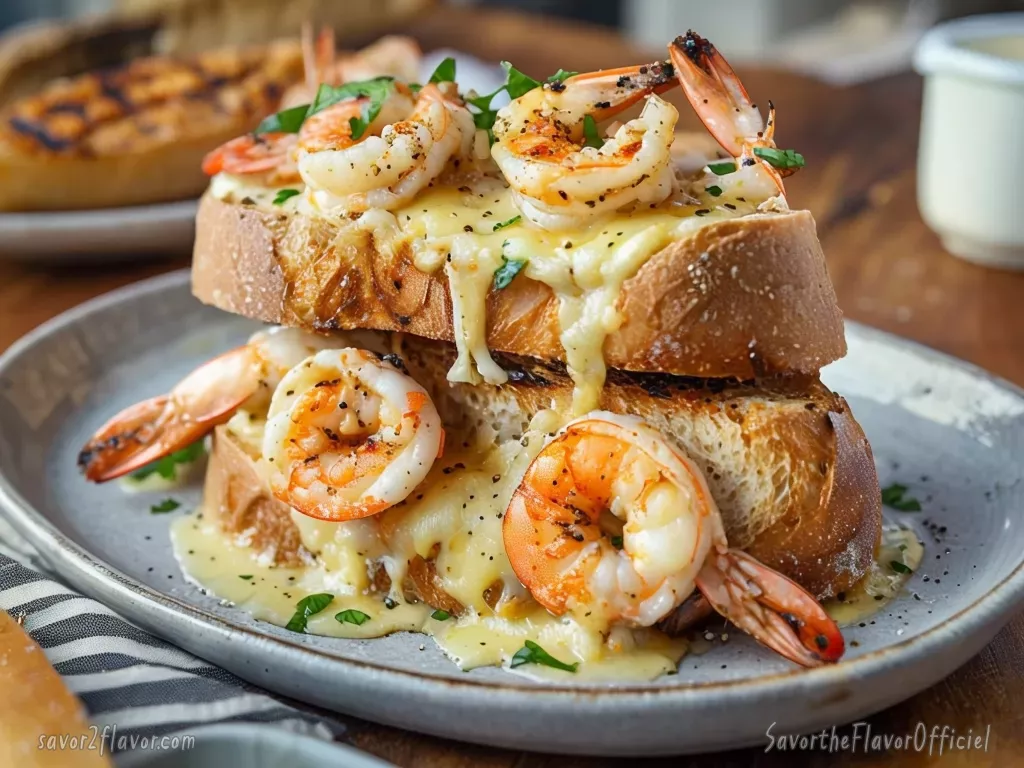 Cheesy Garlic Bread Shrimp Grilled cheese